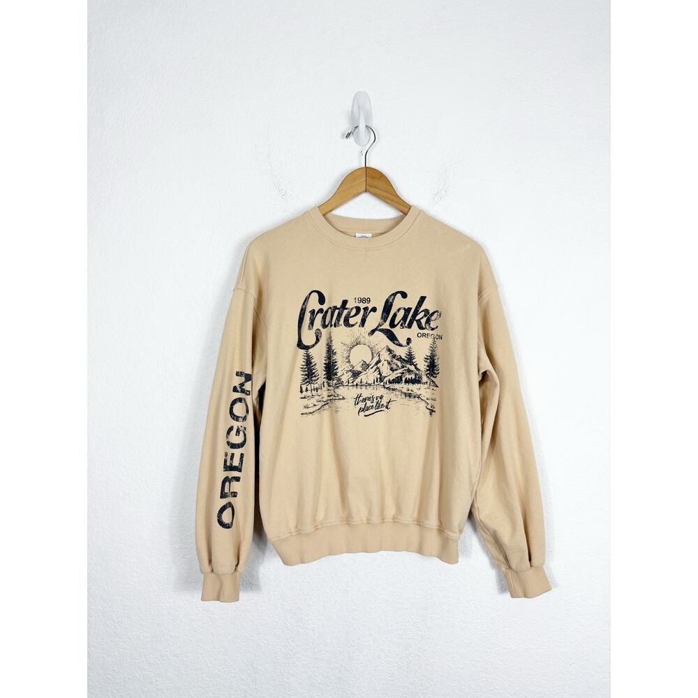 Urban Outfitters Crater Lake Overdyed Crew Neck Sweatshirt Small Yellow Oregon - Picture 3 of 15